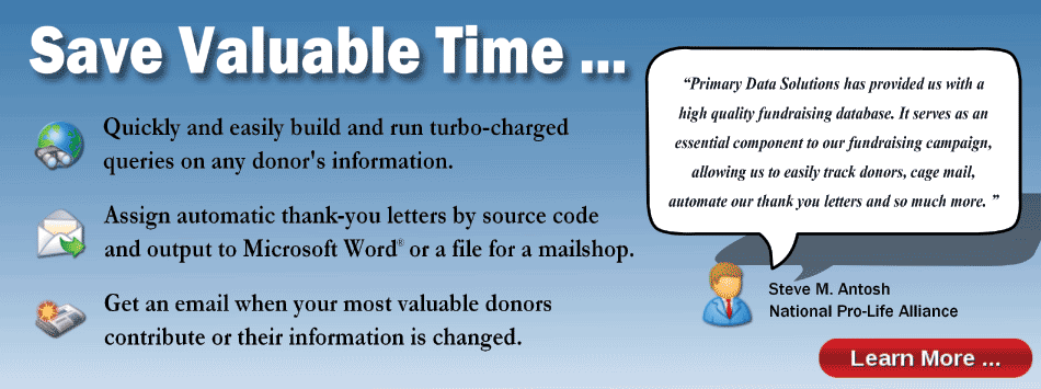 Save valuable staff time with automated thank-you letters, reports, email alerts and validation. Save valuable staff time with automated thank-you letters, reports, email alerts and validation.